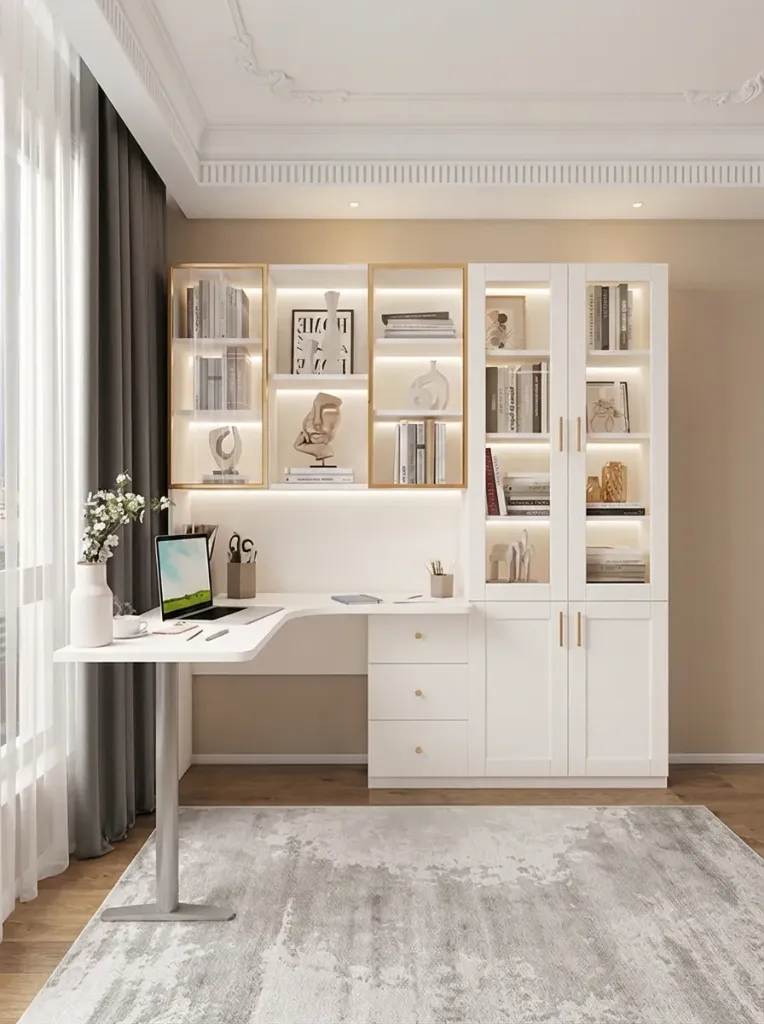 Bàn Làm Việc Kết Hợp Kệ Sách Góc Chữ L | BLV004