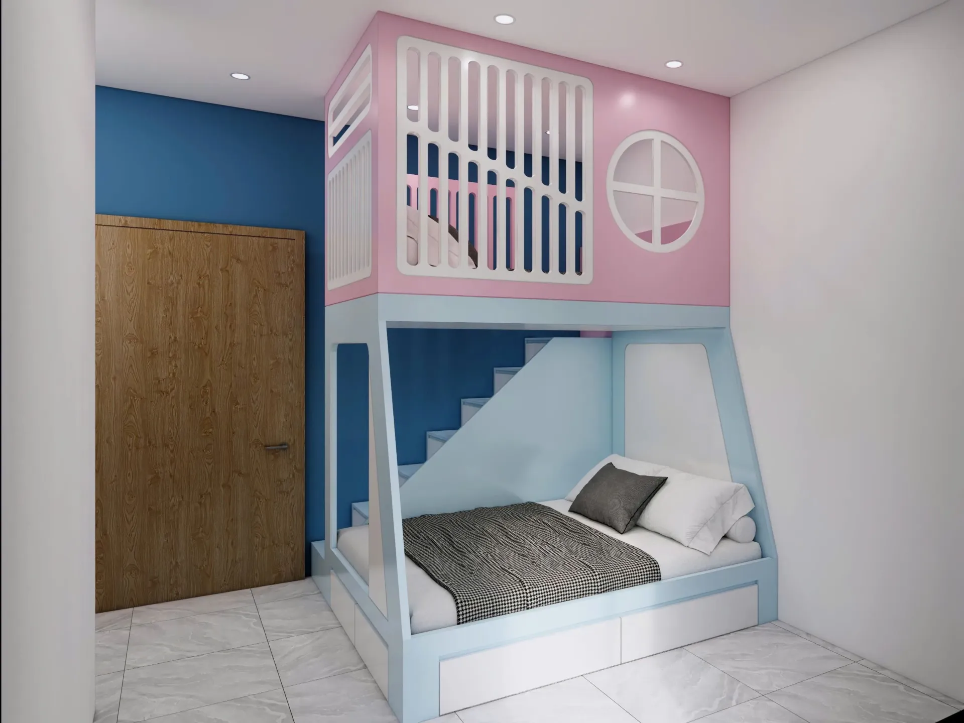 Giường Tầng Trẻ Em Có Cầu Thang Hộp AGO | GT001